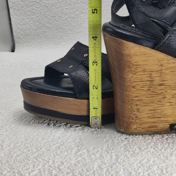 Steve Madden Wood Platform Wedge Heels Leather Ankle Strap Open Toe Sz 7 #224 - Picture 8 of 13